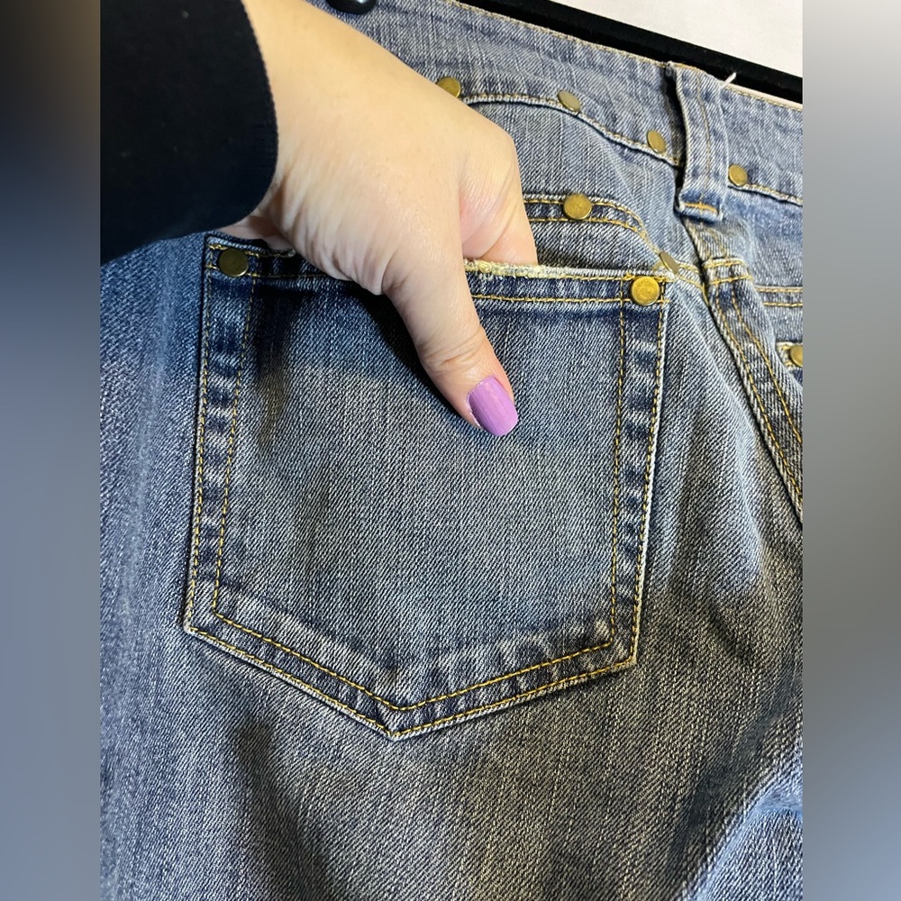 INC International Concepts Blue Studded Jeans w/ Orange White Embroidery Size 8 - Picture 10 of 12